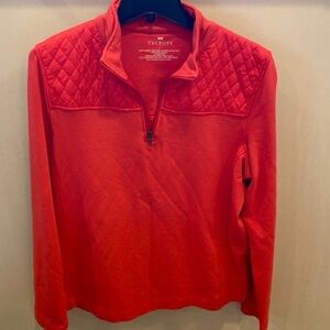 Talbots Orange/Red Quilted-Yoke Quarter Zip Pullover